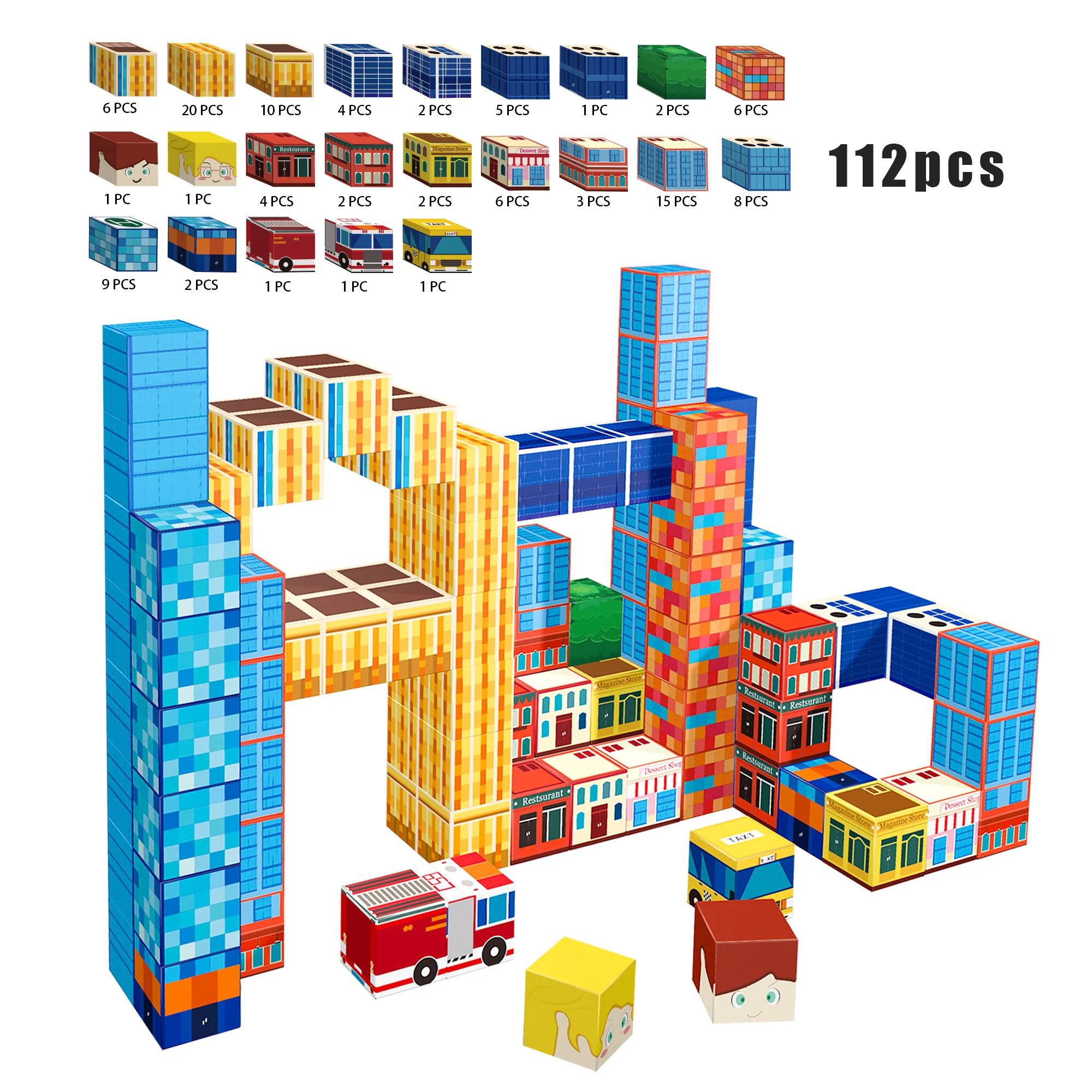 112PCS STEM Learning Toys, 3D Creative Construction Kit – Magnetic Building Blocks