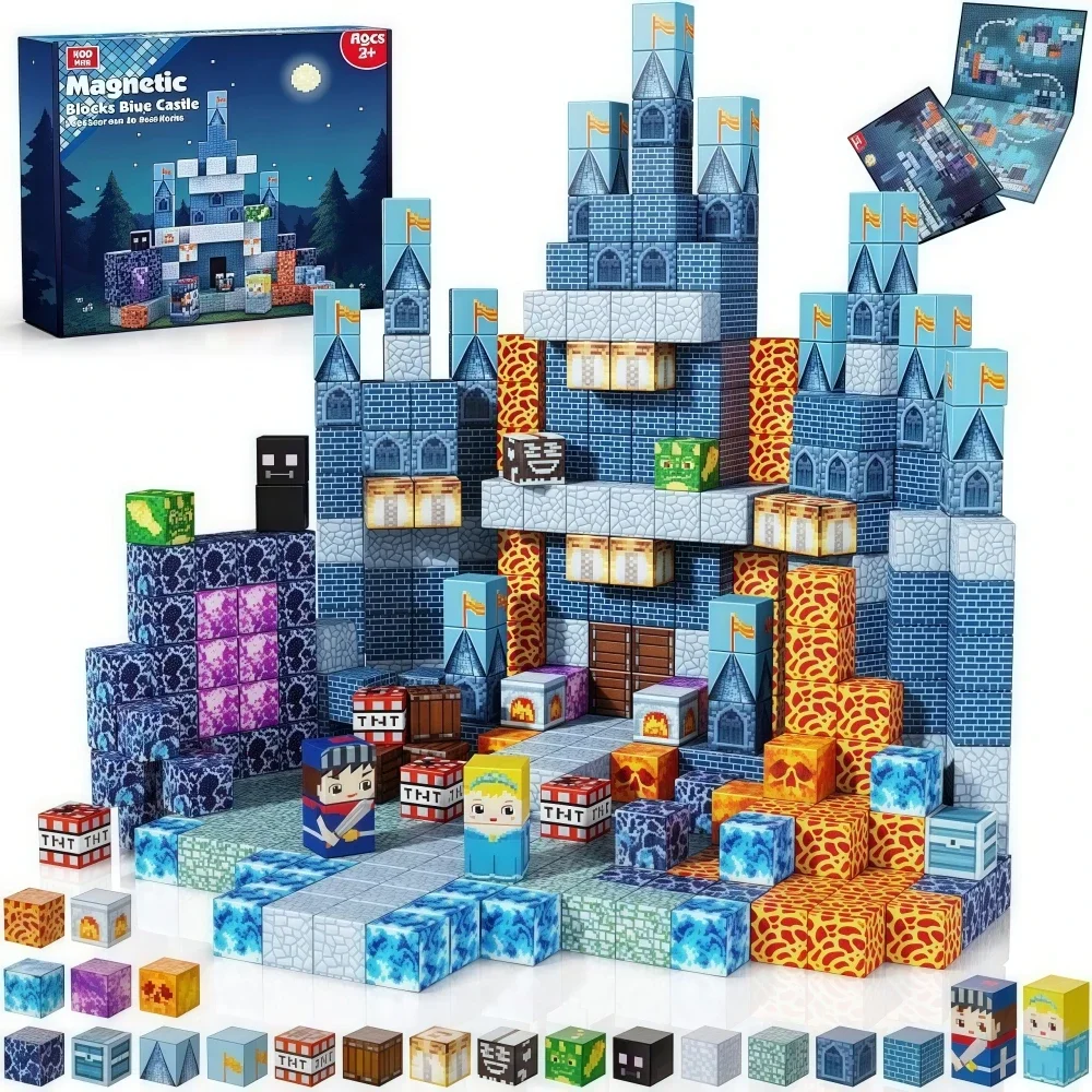 Blue Castle Creative STEM Educational Toy Set for Kids Birthday Gift – Magnetic Building Blocks