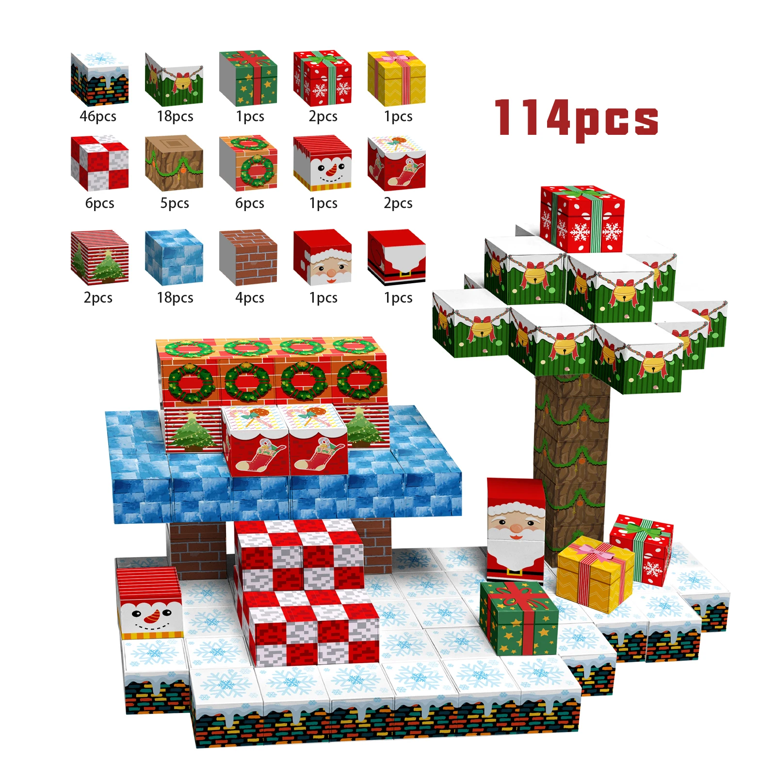 114PCS Christmas Montessori Stacking Cubes Construction Set Magnetic Building Blocks