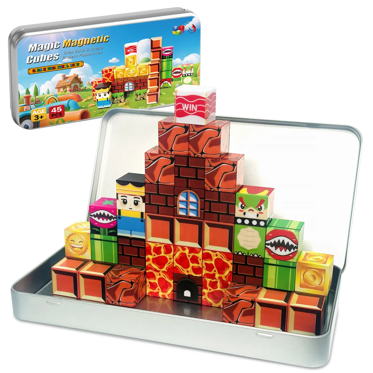 Toddler & Kids Sensory Magnet Cubes Game with Iron Box Magnetic Building Blocks