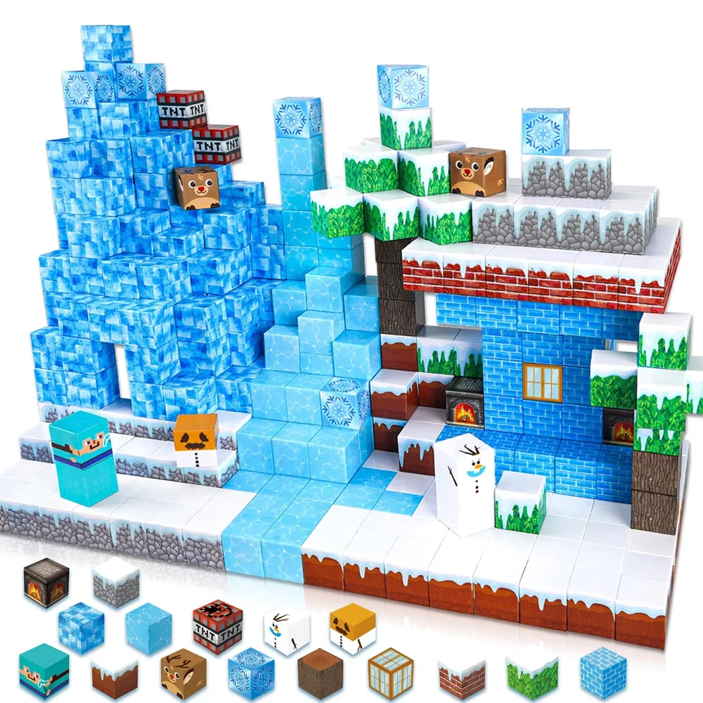 102PCS Sensory STEM World Playset for Kids – Pixel Cube Construction Magnetic Building Blocks