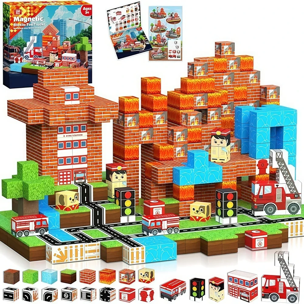 Creative City Firefighter STEM Educational Toy Model Kids Gift – Magnetic Building Blocks