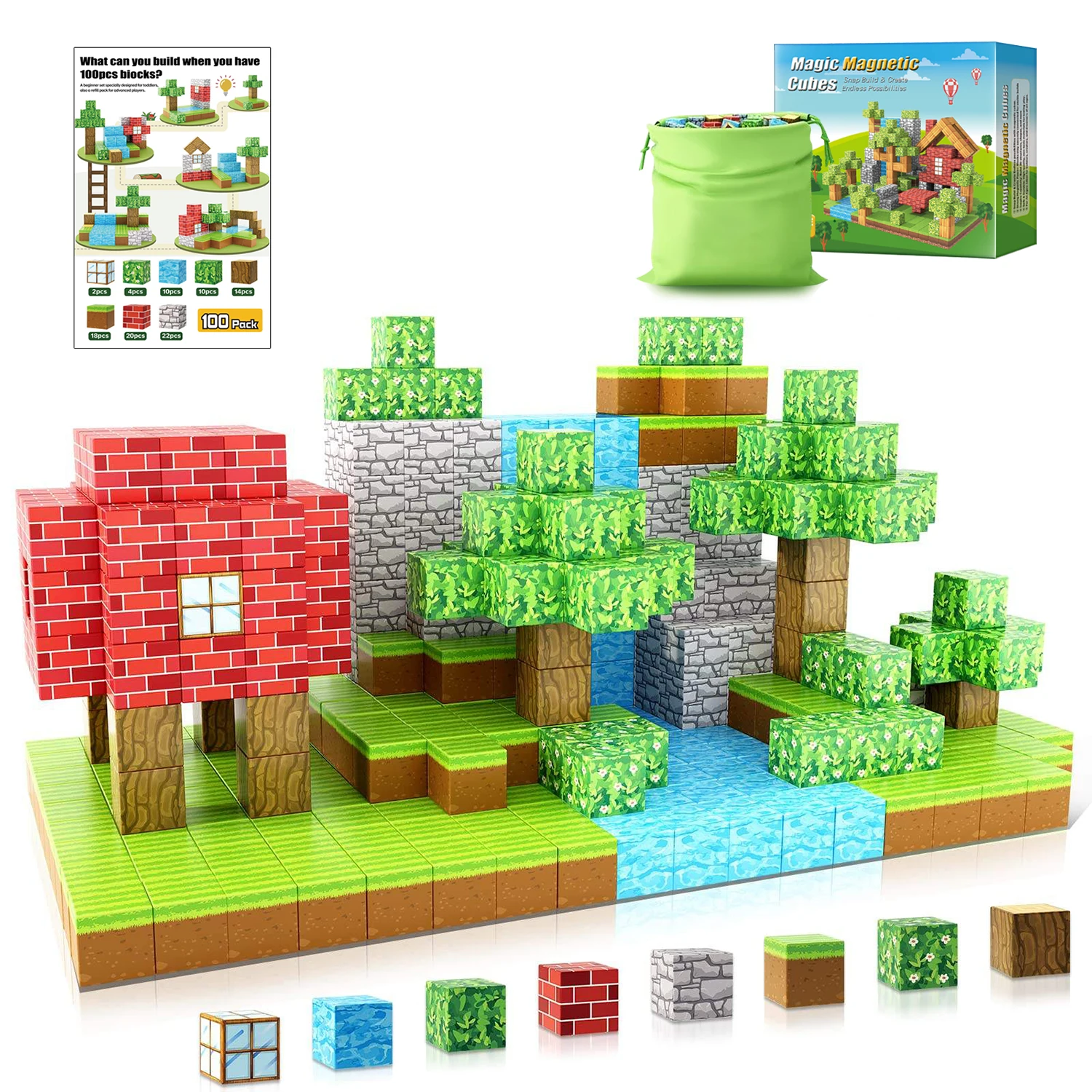 Magnet Construction Toys for Boys & Girls Age 3+ 100PCS Magnetic Building Blocks