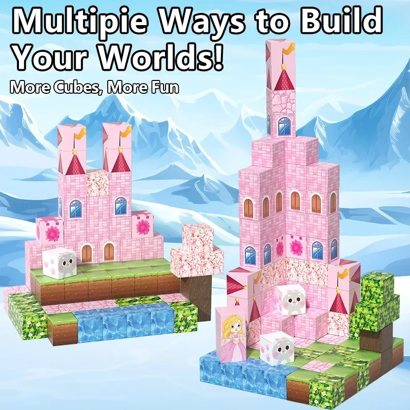 Pink Princess Castle 3D Cube Toy Set for Girls Kids STEM Educational – Magnetic Building Blocks